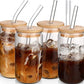 Glass Cups with Lids and Straws 4 Pcs,