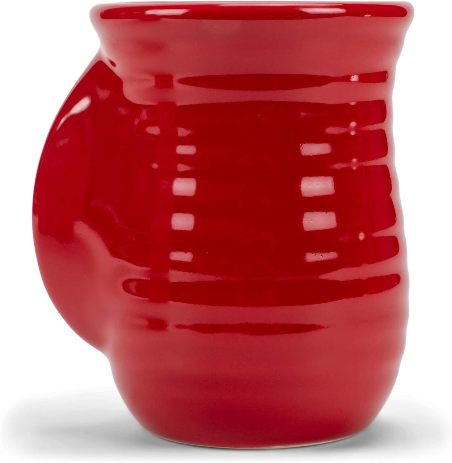 Ribbed 14 Ounce Ceramic Stoneware Handwarmer Mug, Red