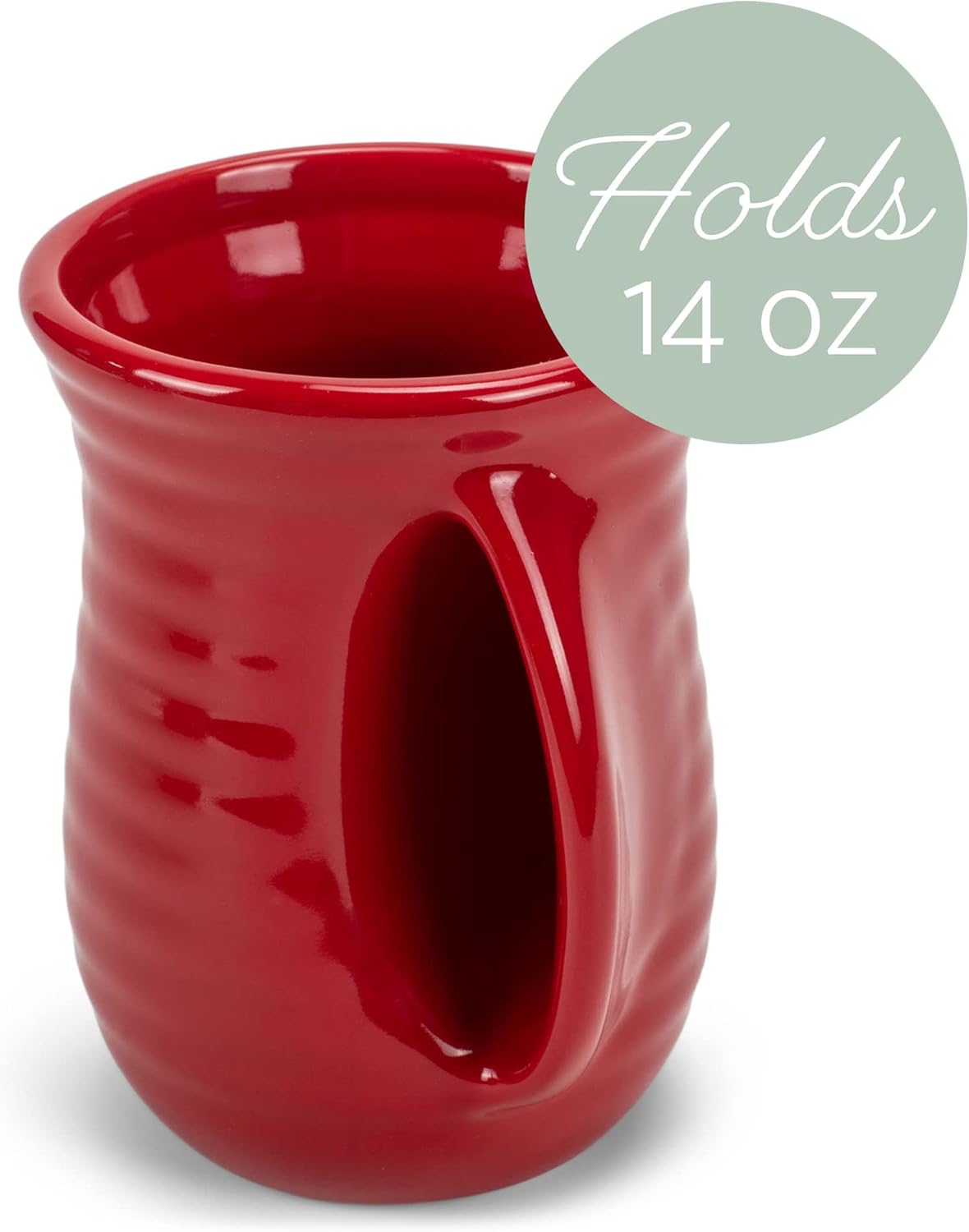 Ribbed 14 Ounce Ceramic Stoneware Handwarmer Mug, Red