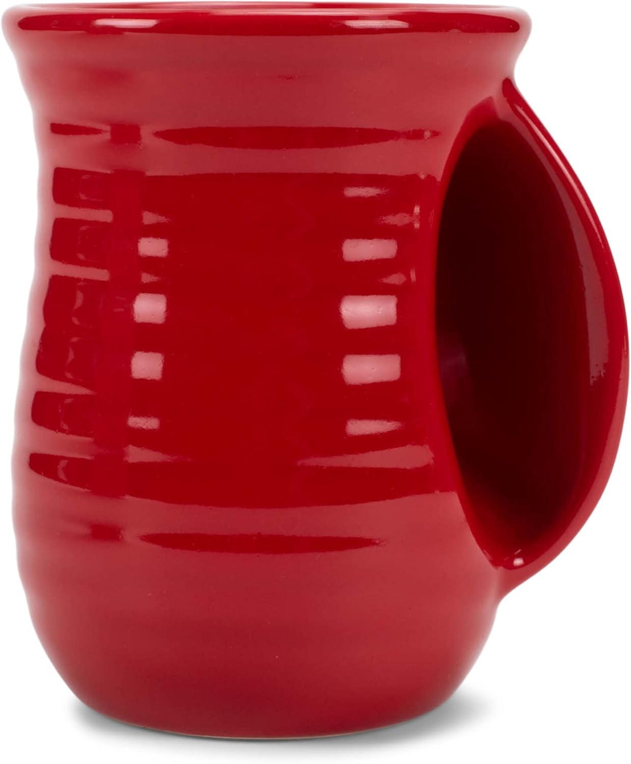 Ribbed 14 Ounce Ceramic Stoneware Handwarmer Mug, Red