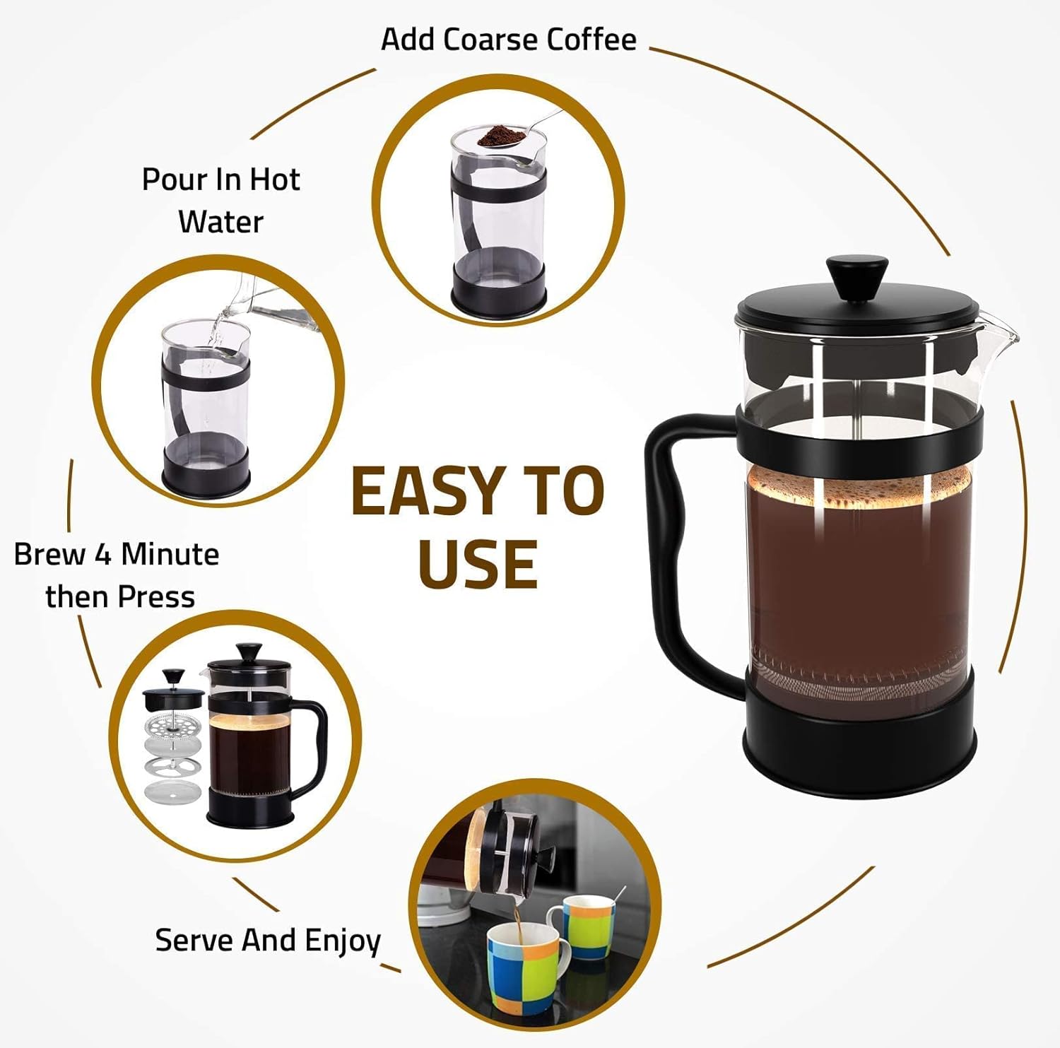 34 Ounce (1 Liter) French Press Coffee Maker – Perfect for Coffee & Tea Lovers