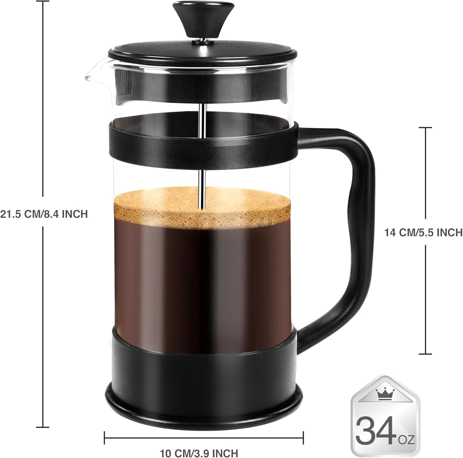 34 Ounce (1 Liter) French Press Coffee Maker – Perfect for Coffee & Tea Lovers