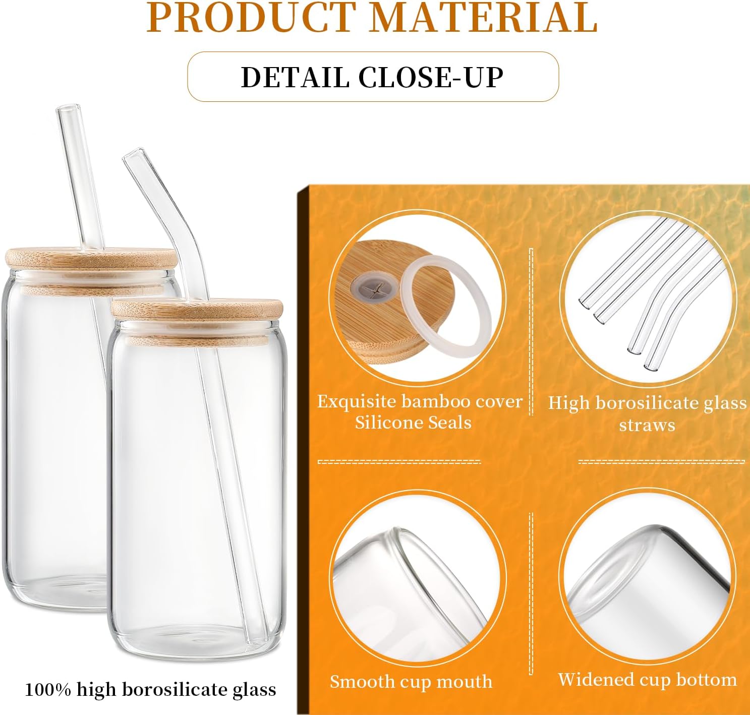 Glass Cups with Lids and Straws 4 Pcs,