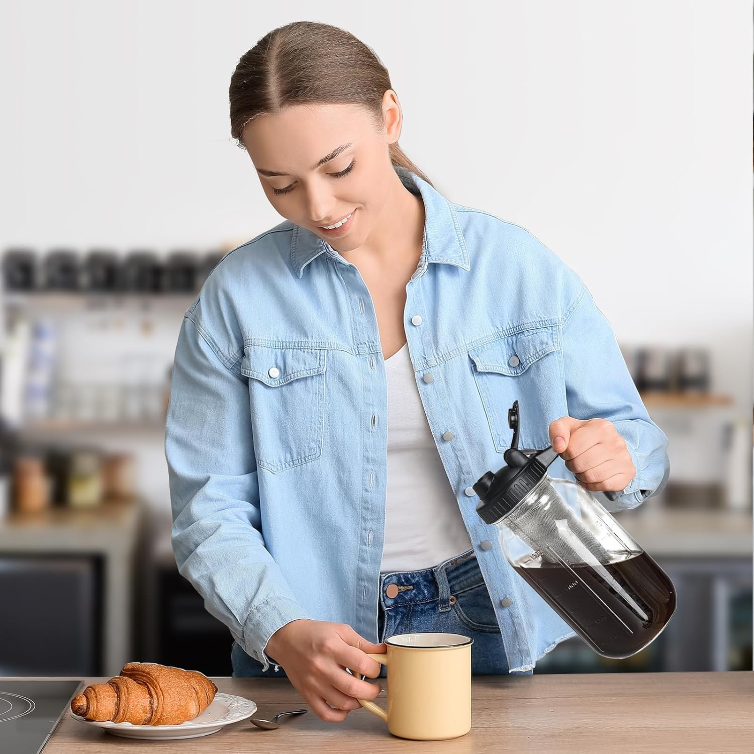 64 Oz Cold Brew Coffee Maker - 2-Quart Wide Mouth Mason Jar with Stainless Steel Filter, Lid & Spout for Iced Coffee & Tea