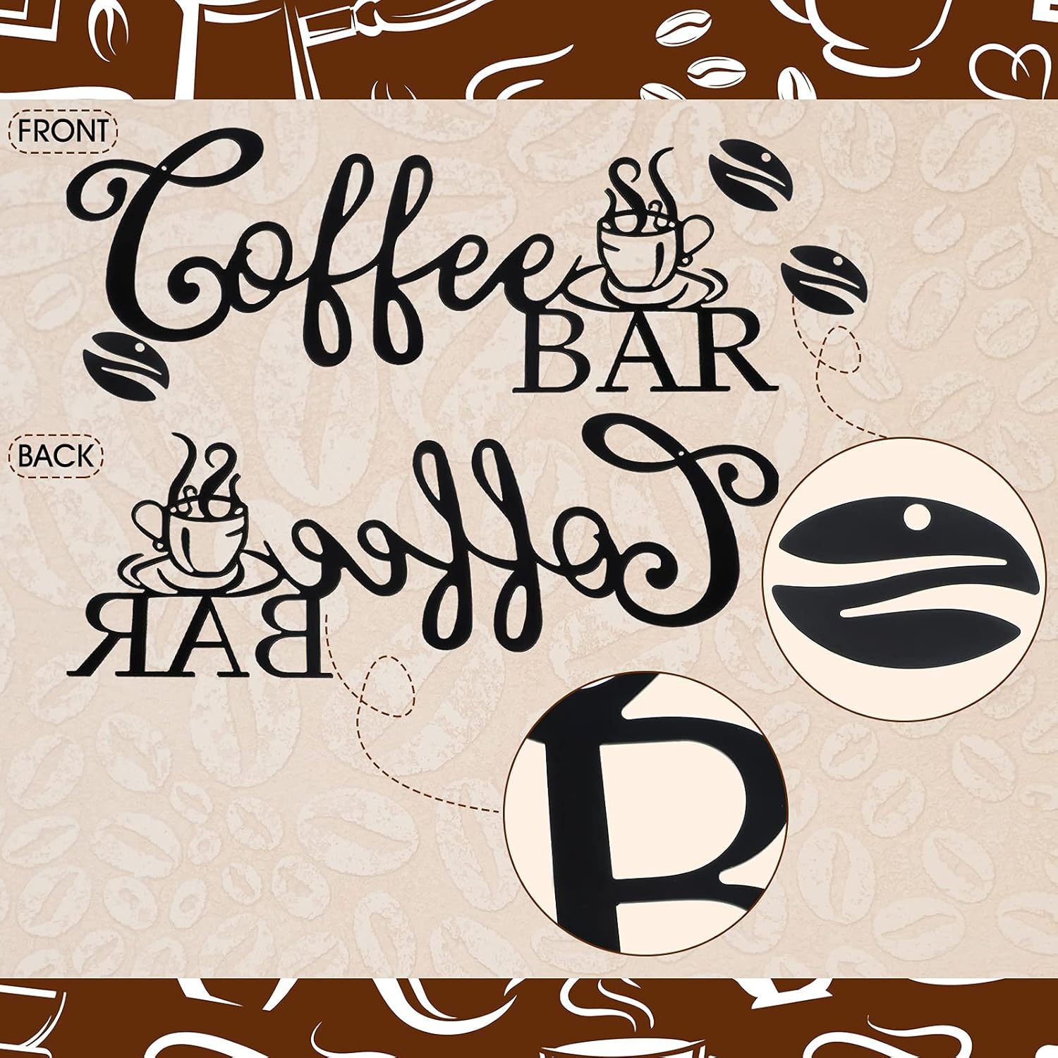 Coffee Bar Rustic Metal Sign Rustic Coffee Bar Hanging Wall Decor Coffee Signs for Coffee Bar Metal Coffee Wall Art for Coffee Bar Home Office Kitchen(Coffee Bar and Bean Style)