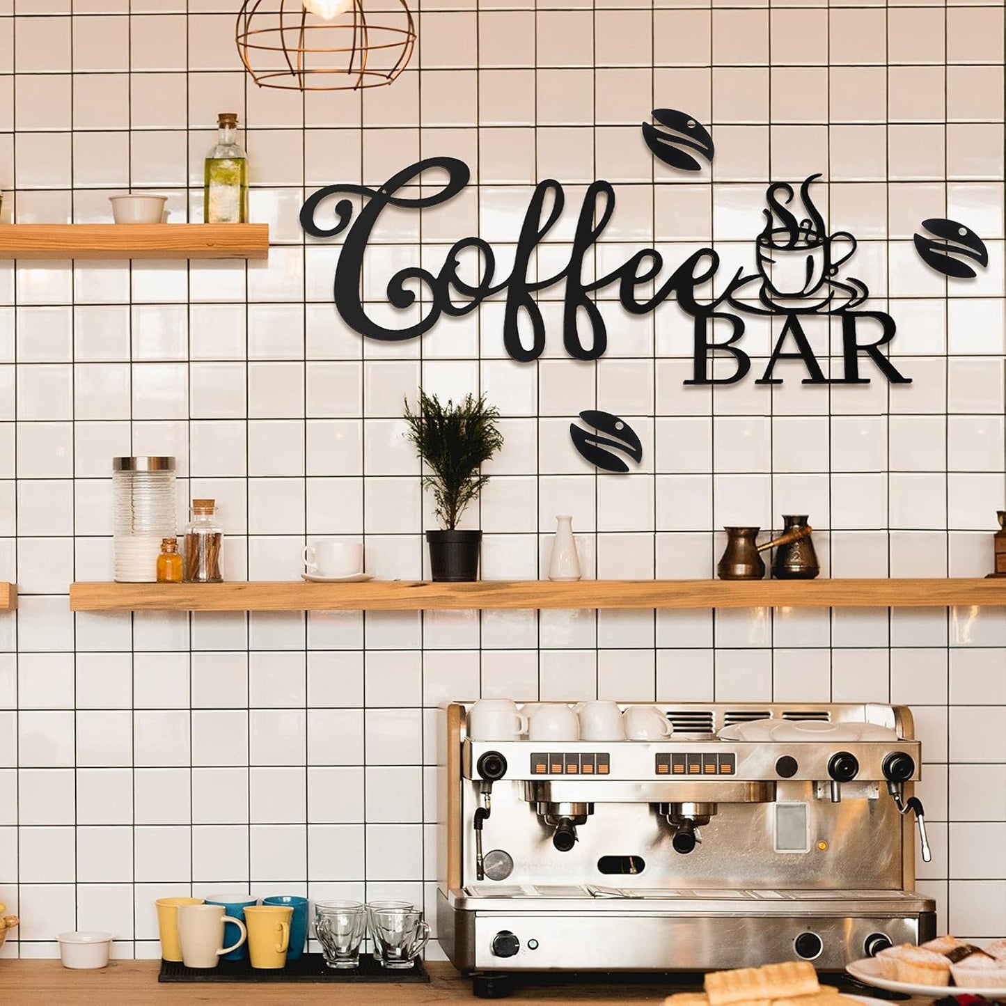 Coffee Bar Rustic Metal Sign Rustic Coffee Bar Hanging Wall Decor Coffee Signs for Coffee Bar Metal Coffee Wall Art for Coffee Bar Home Office Kitchen(Coffee Bar and Bean Style)