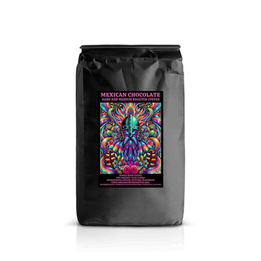 12 oz bag of Haluan Mexican Chocolate flavored whole bean coffee